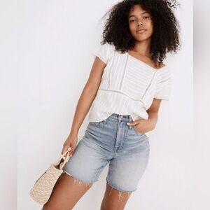 MADEWELL High-Rise Mid-Length Denim Shorts Woodvale Wash TENCEL Denim Edition 26